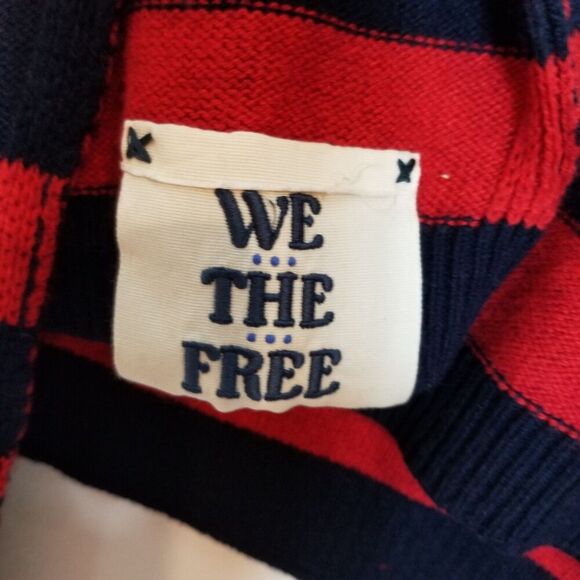 Free People Women Into the Blue Sweater Sz XL Red Blue Boxy Boho Wool Blend - Picture 6 of 11